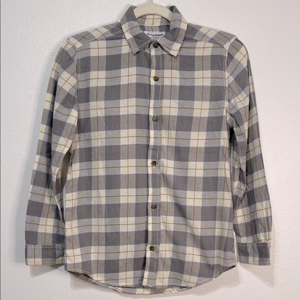 Tommy Bahama Brown and Cream Cotton Plaid Casual Shirt Size XL (14) EUC